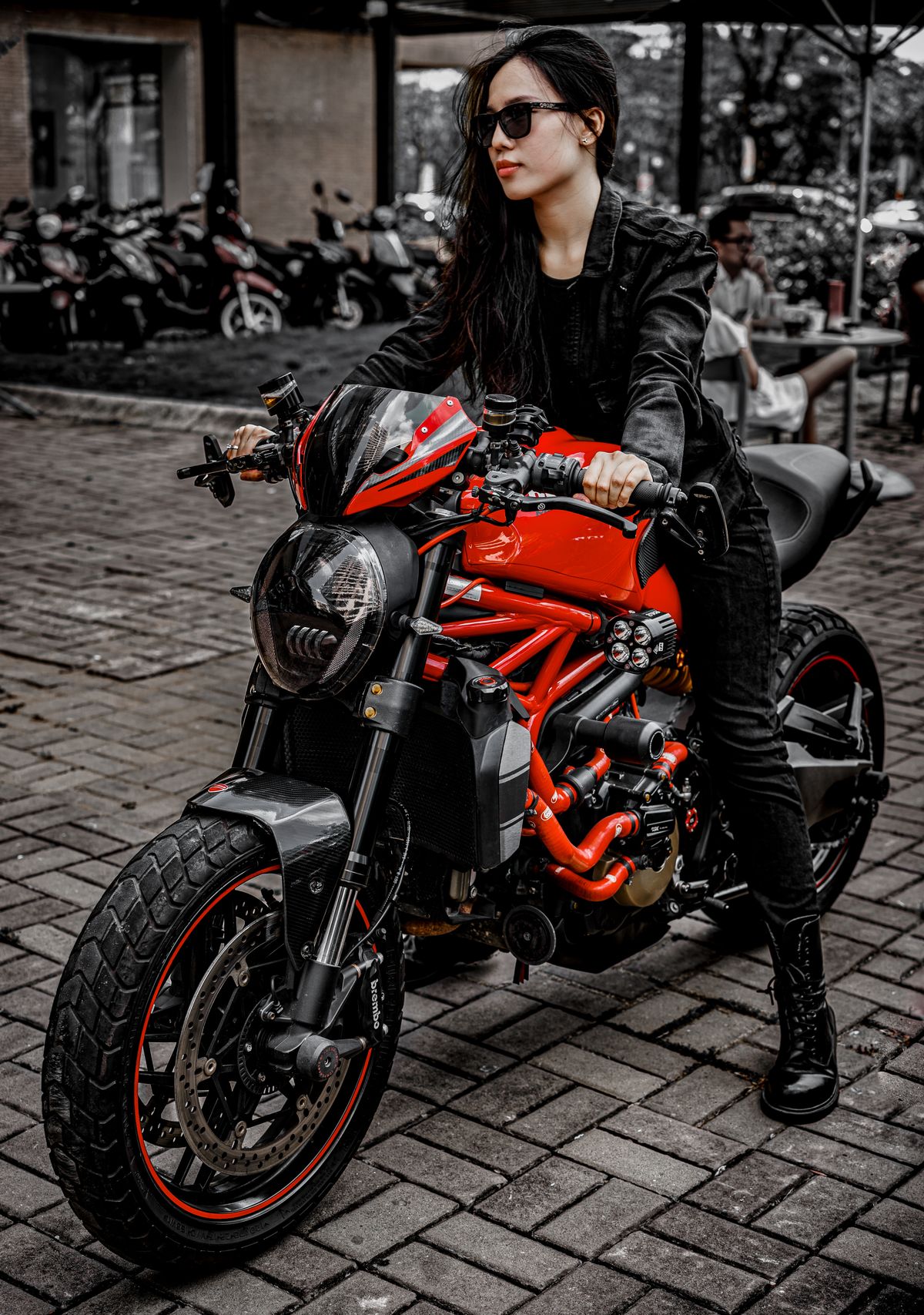 Photo of a Girl in a Dress Riding a Motorcycle · Free Stock Photo
