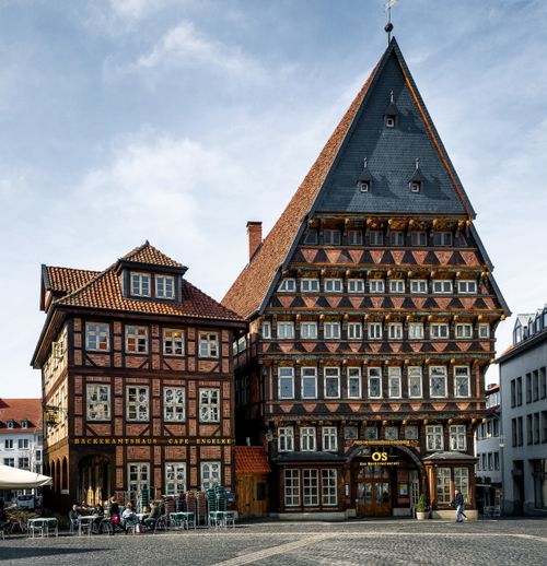 Free Gothic architecture of the Knochenhaueramtshaus, a landmark in Hildesheim, Germany. Stock Photo