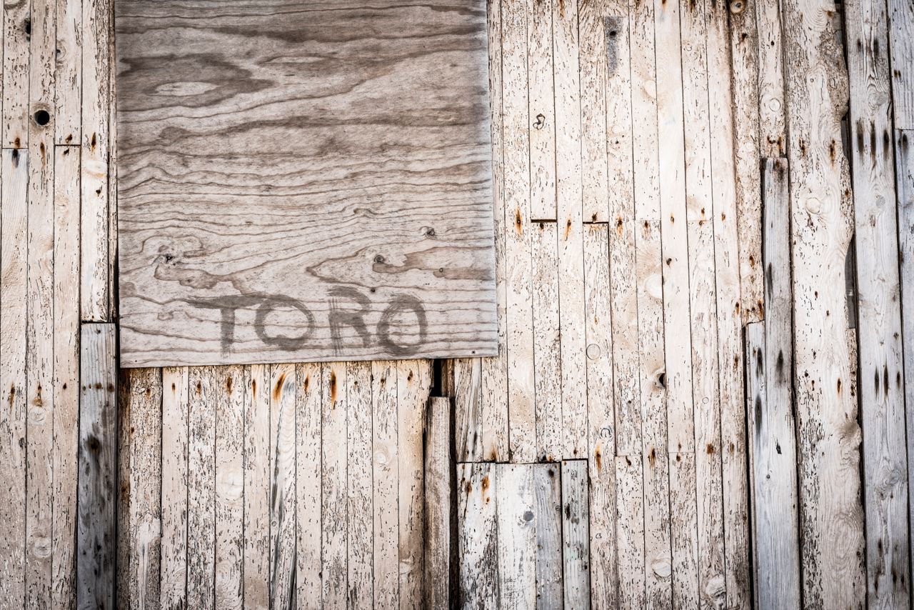 aged wooden wall with rustic texture and toro graffiti in tabernas spa