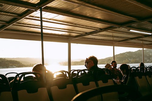 akşam, deniz aracı, feribot içeren Ücretsiz stok fotoğraf