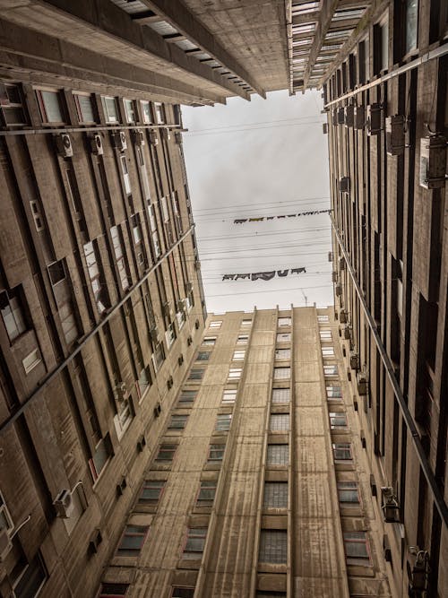 The view from the bottom of a tall building