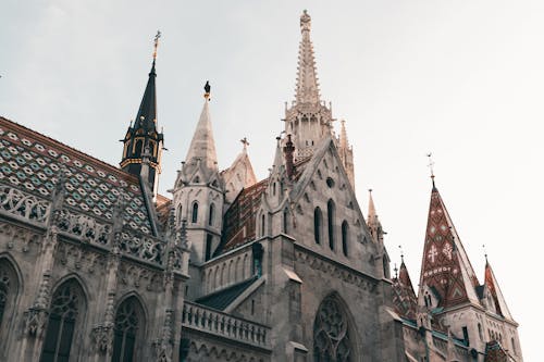 A large cathedral with many spires and towers