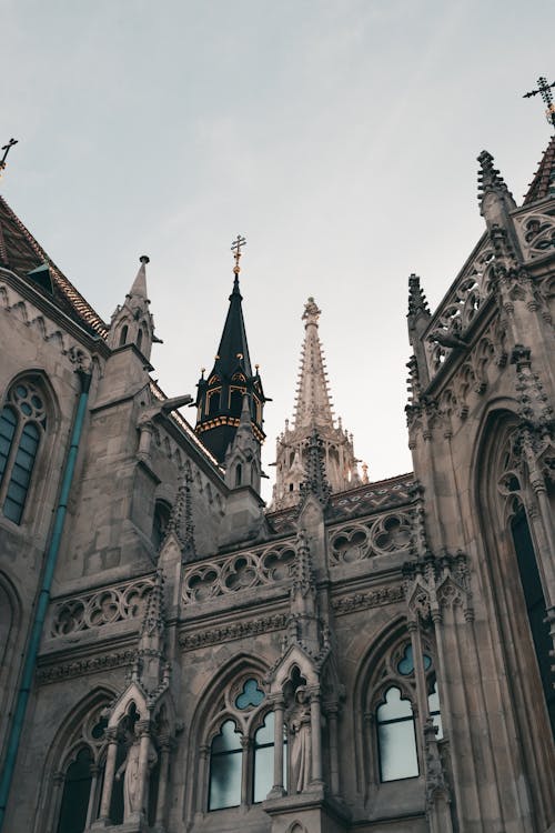 A cathedral with spires and a clock tower