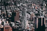 鸟瞰城市景观，独特的摩天大楼和繁华的城市生活尽收眼底