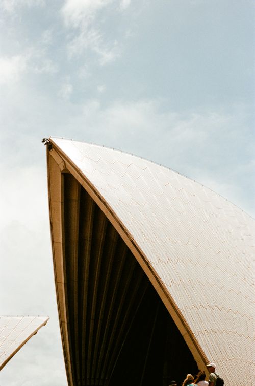 Free Detail view of the Sydney Opera House against a clear sky in Sydney, Australia. Stock Photo
