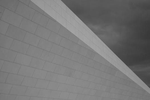 Black and white image of a modern architectural wall in Muscat, Oman.