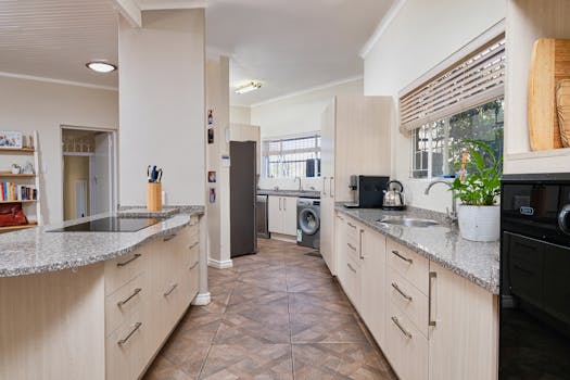 Spacious and stylish kitchen interior in a contemporary Pretoria home.