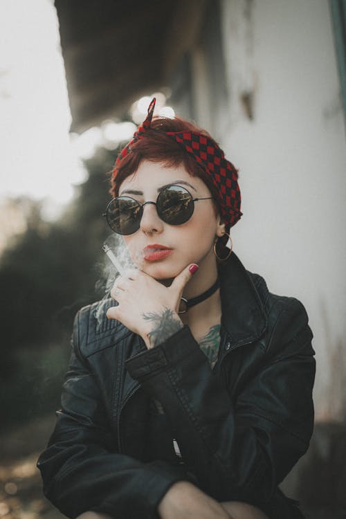 Portrait of Woman Smoking Cigarette