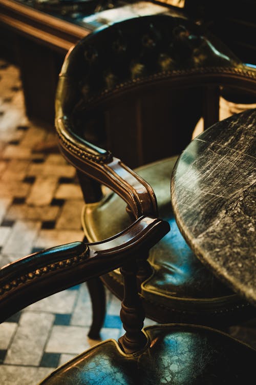 A close up of two chairs in a restaurant