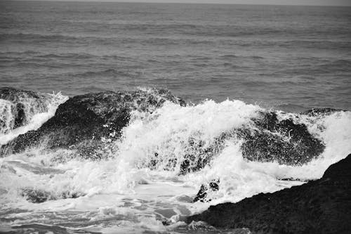 Praia, mar, onda, pedras na praia,  splash 