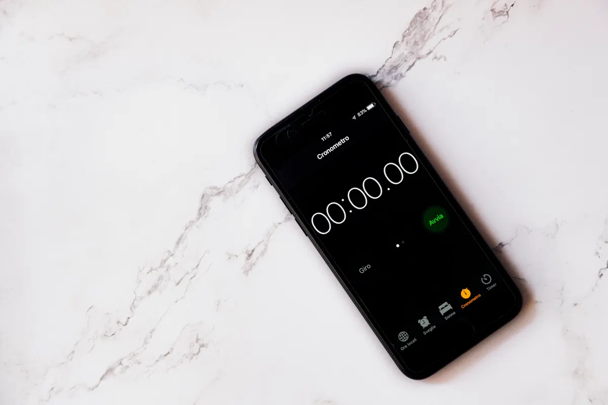 A smartphone stopwatch app showing how an automated blog post creator improves content creation speed.