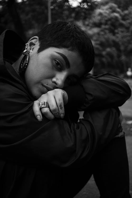 Monochrome Photo Of Woman Wearing A Jacket