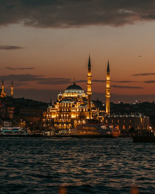 The blue mosque at sunset in istanbul