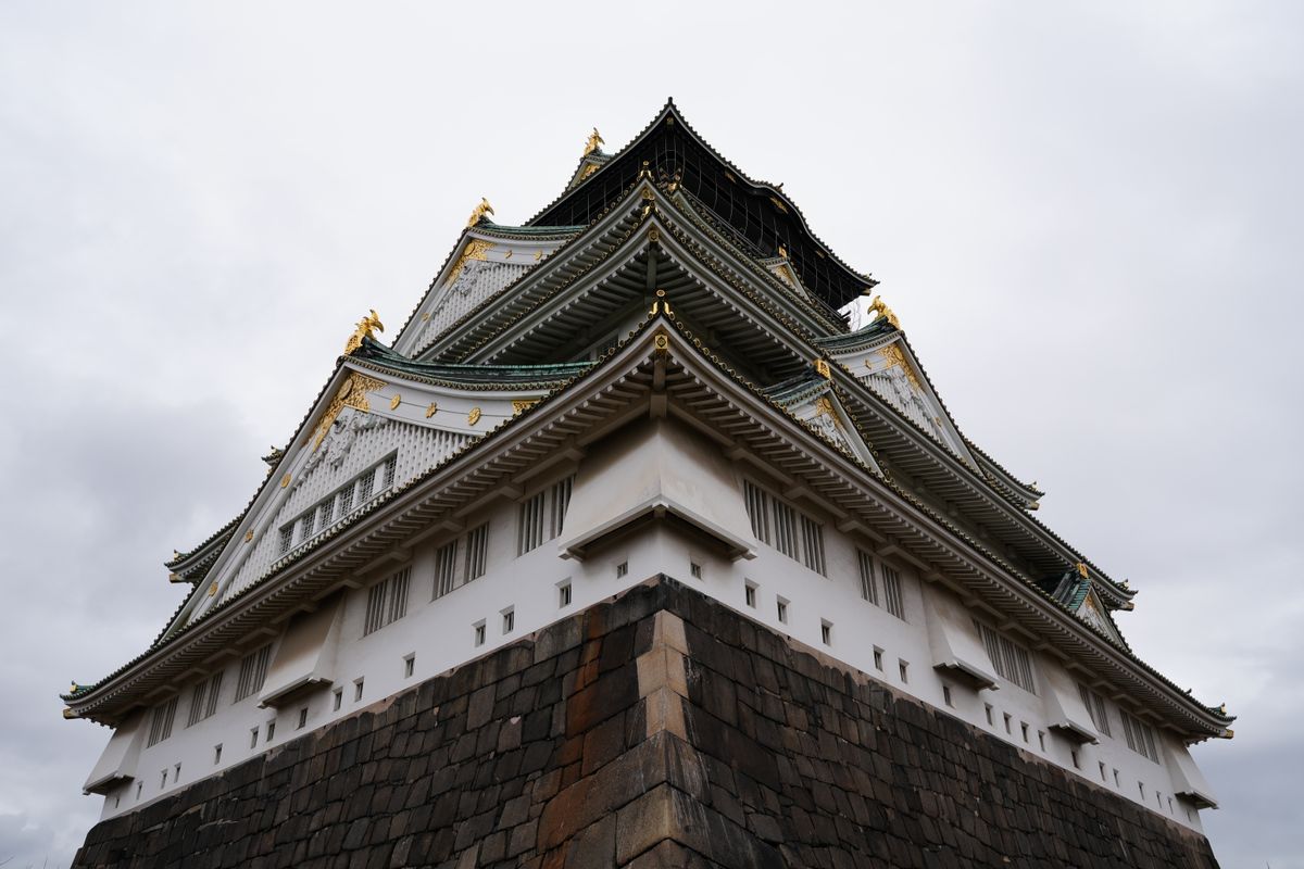 Osaka Castle's reconstructed keep — originally built by Toyotomi Hideyoshi in 1583, the warlord who came closest to unifying Japan.