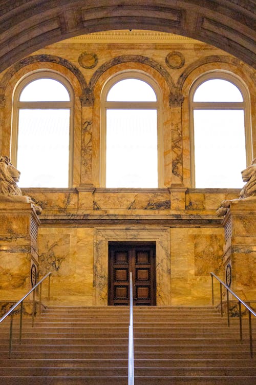 The stairs leading up to the entrance of a building