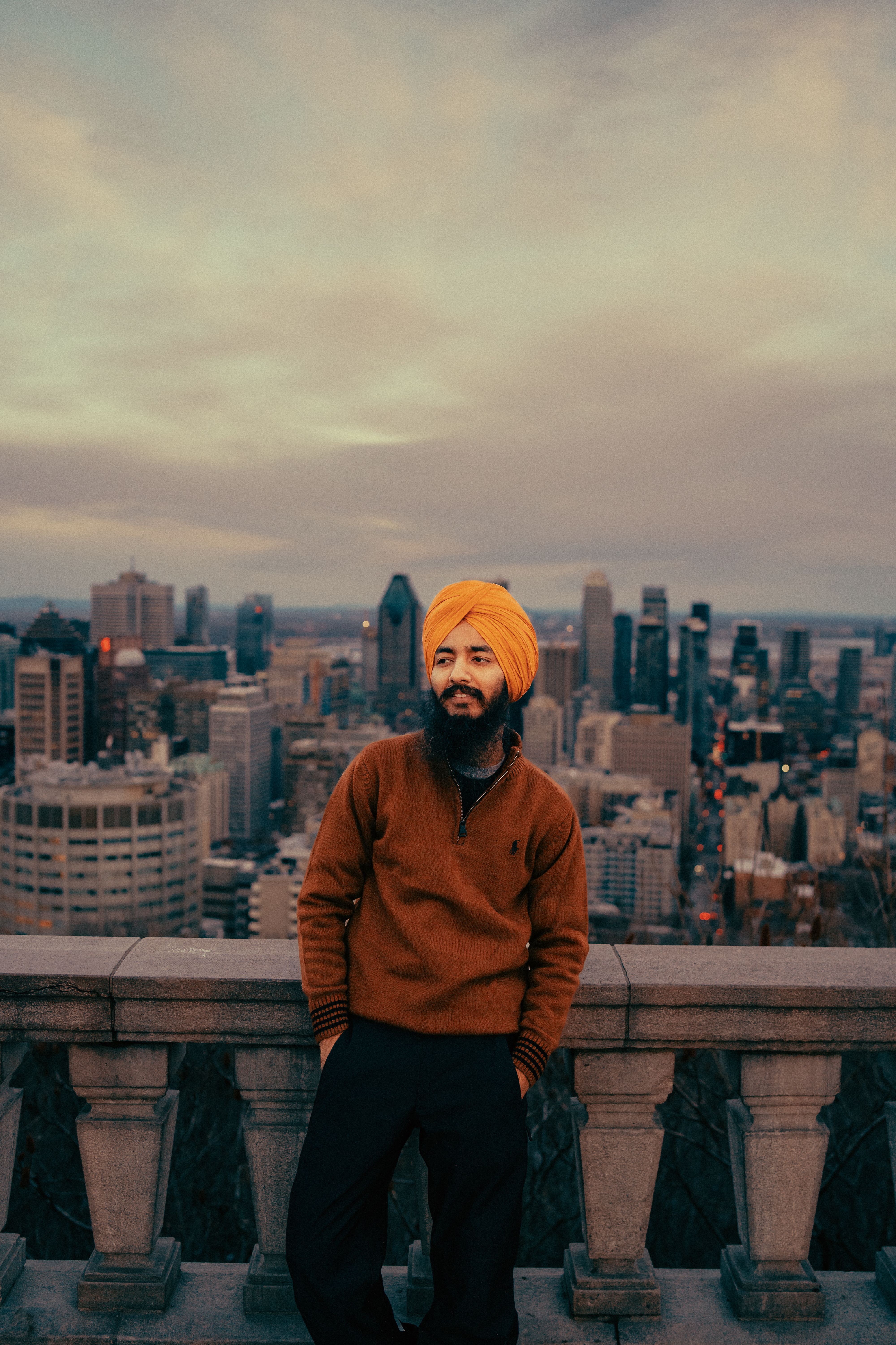 Portrait of Man in Turban with Montreal Cityscape behind · Free Stock Photo