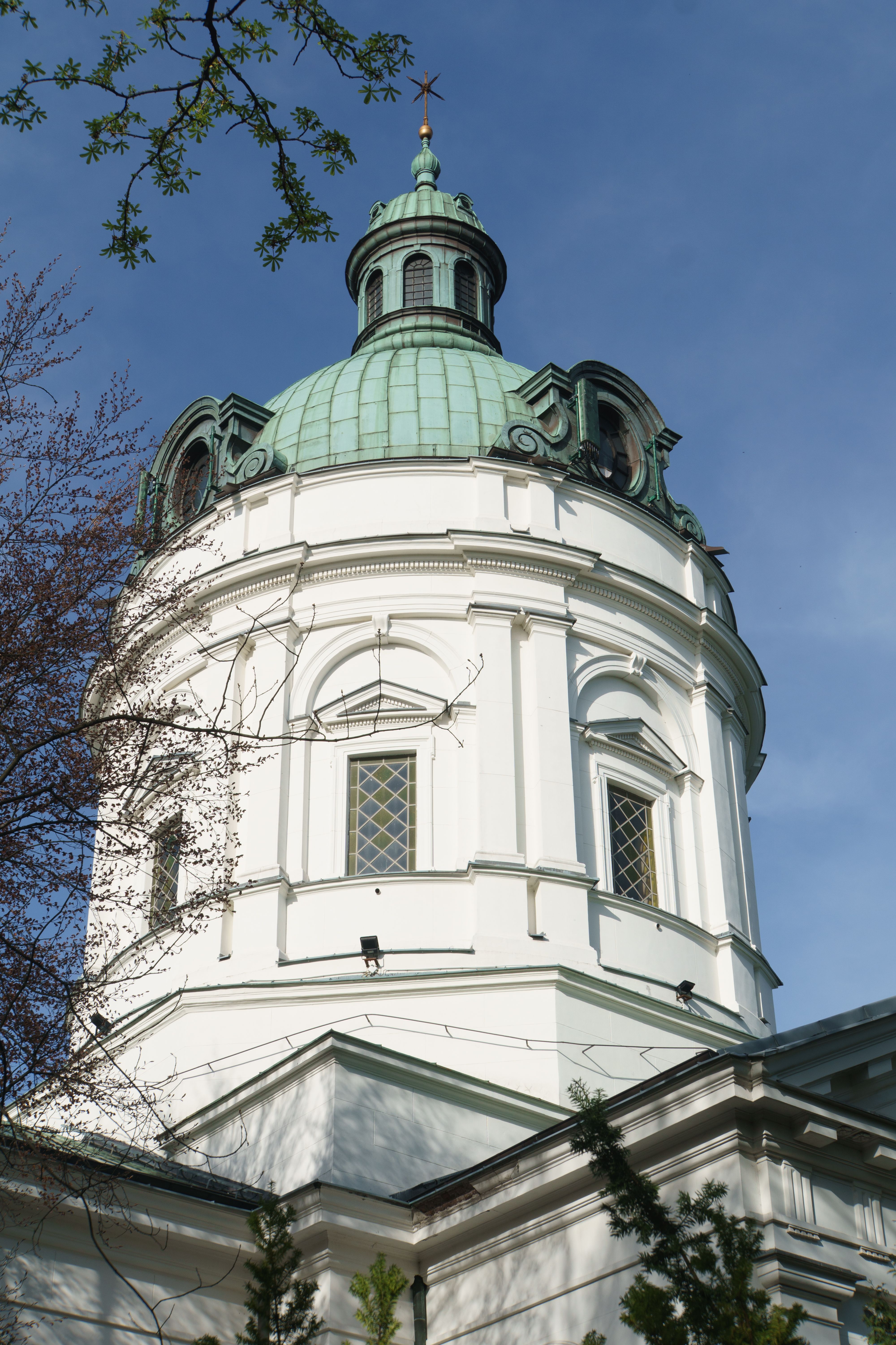 Majestic dome of Saint Karol Boromeusz Church, a landmark in Warsaw, Poland.