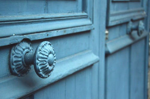 Free stock photo of blue, blue door, door handle