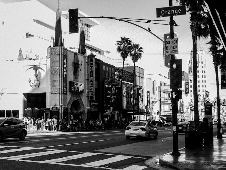 Cinema By The Street In Los Angeles In Black And White 