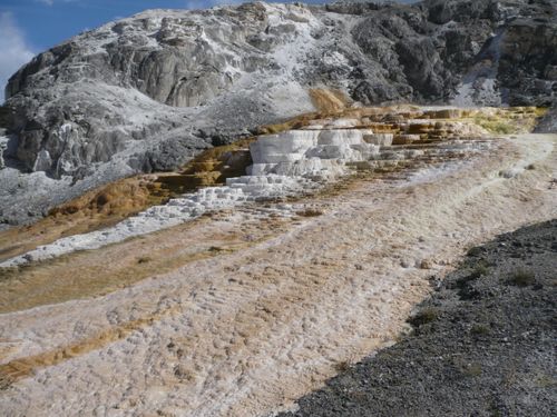 Free Captivating view of Mammoth Hot Springs' terraced geothermal formations in Yellowstone. Stock Photo