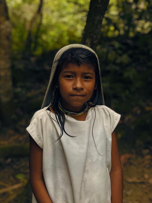 Free A young girl with a hood stands in a lush jungle, embodying cultural essence. Stock Photo
