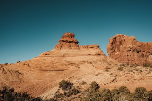 Free Stunning view of the iconic rock formations under a clear sky at Arches National Park. Stock Photo