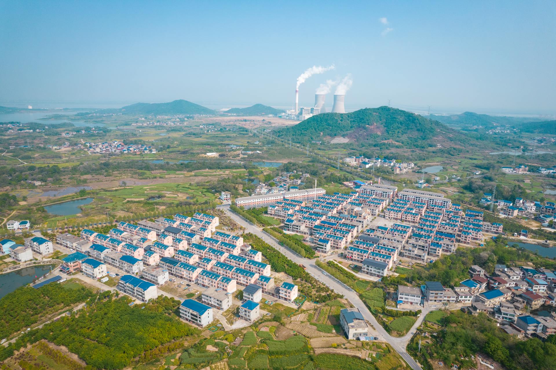 Birds Eye View of a Suburban Industrial Area in China