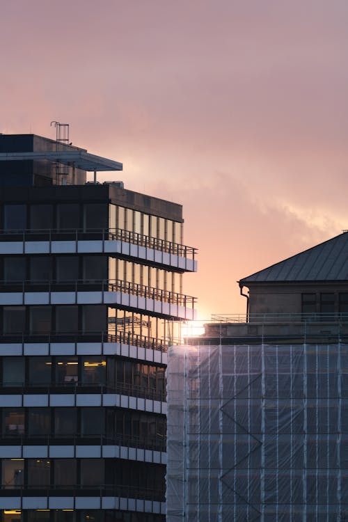 Windows of Buildings in Hamburg at Sunset