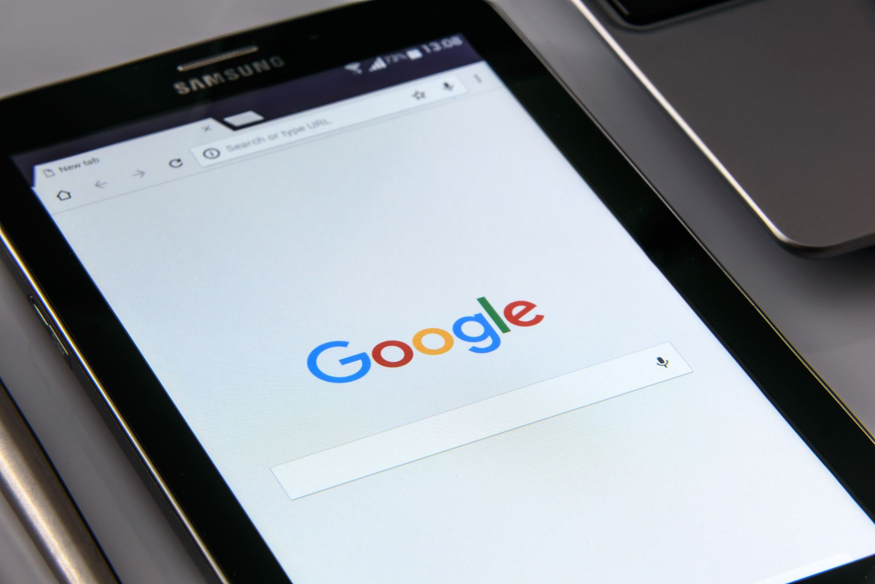 The Google search homepage open on a tablet