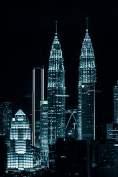 吉隆坡令人眼花缭乱的城市街景，展示着标志性的双子塔