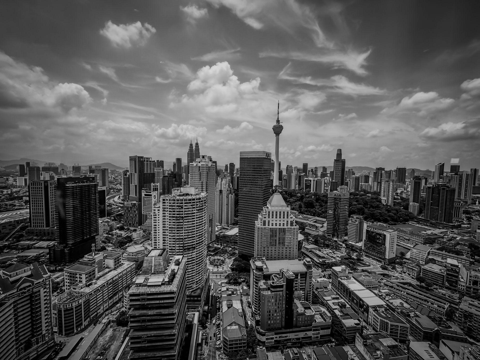 Black and White Skyline of Kuala Lumpur, Malaysia