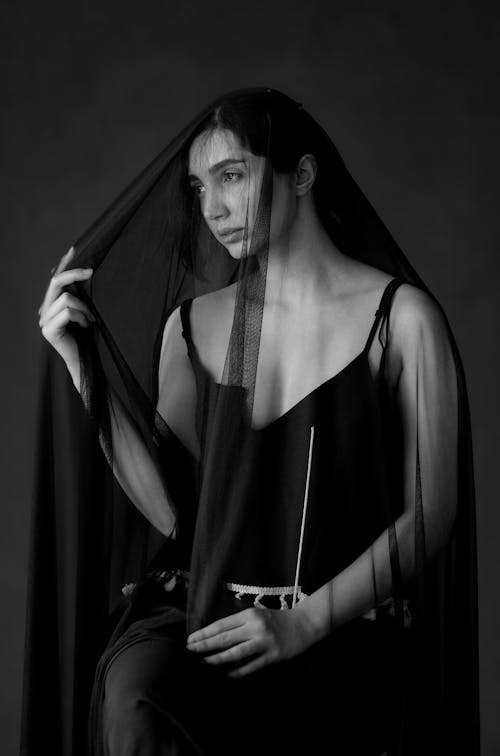 Woman in Veil in Black and White