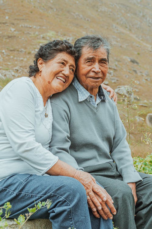 Embracing Loving Elderly Couple