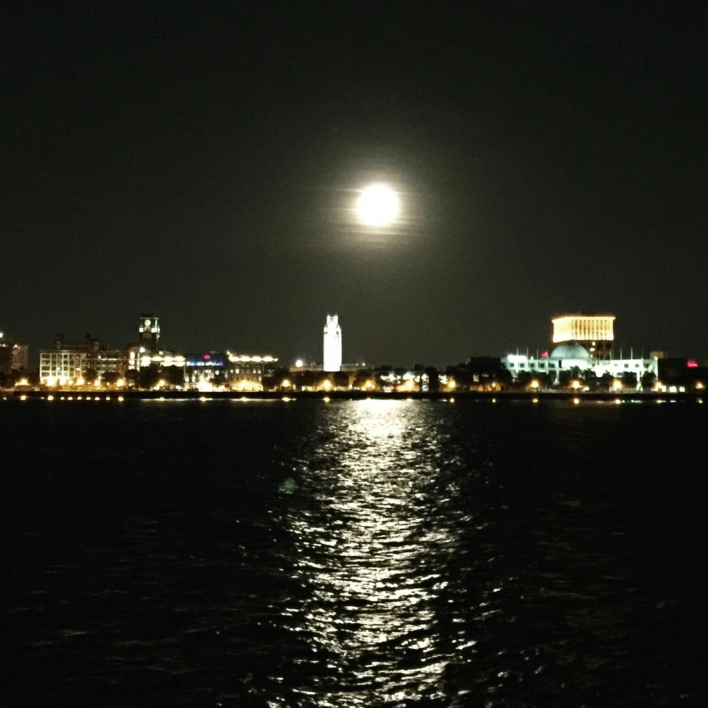 Free stock photo of city, lights, moon