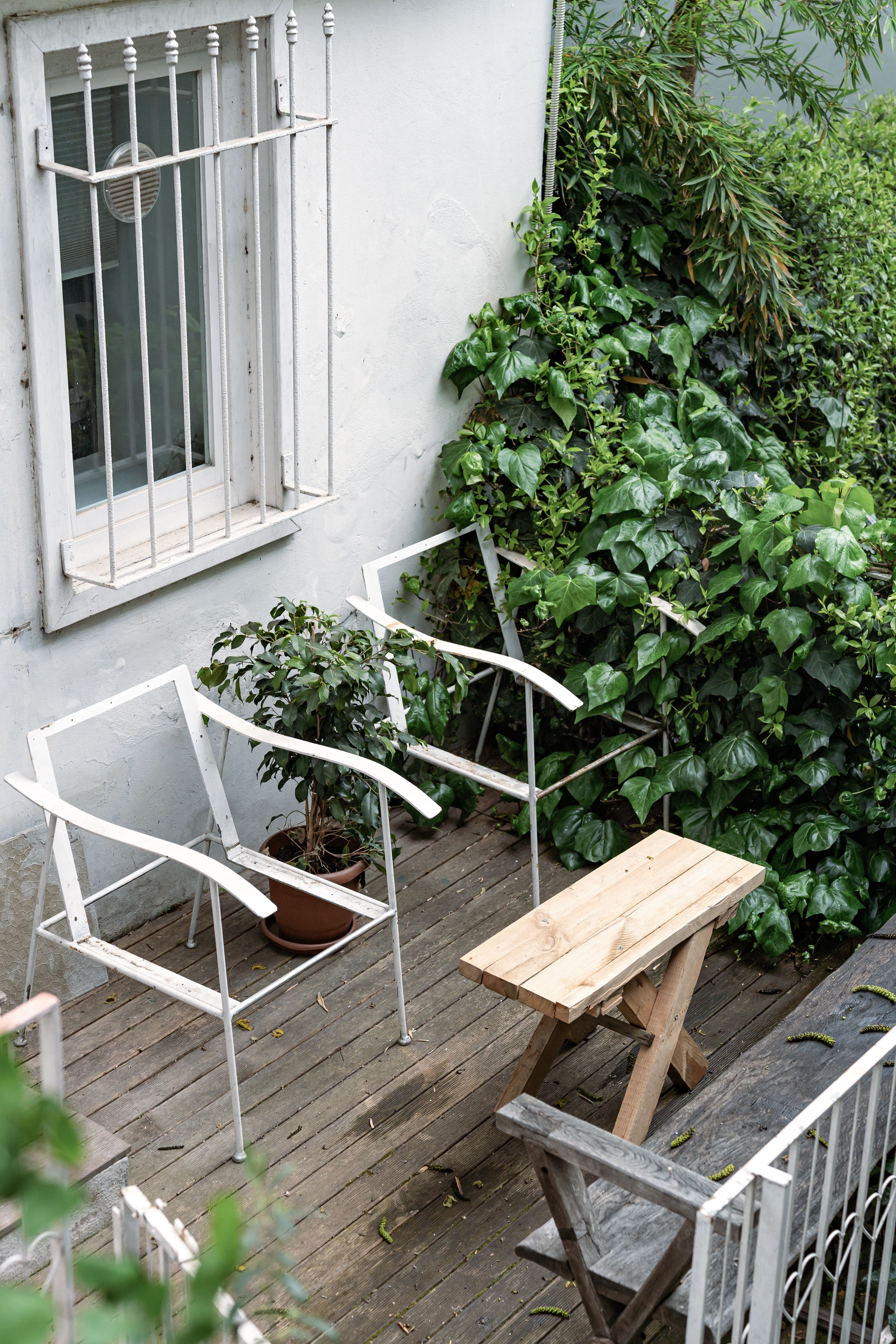 Backyard patio with table and chairs