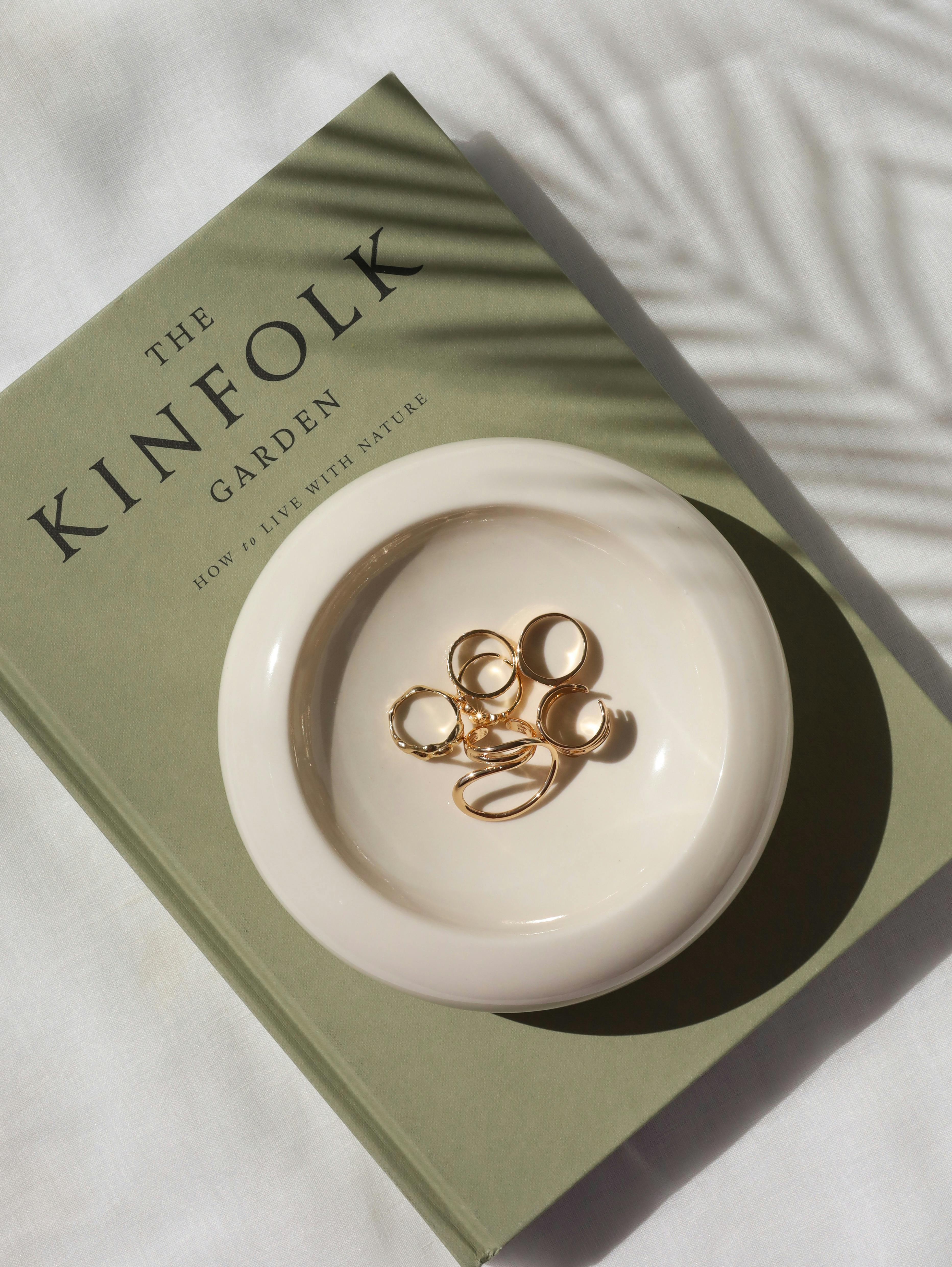 bowl with rings on the kinfolk garden book