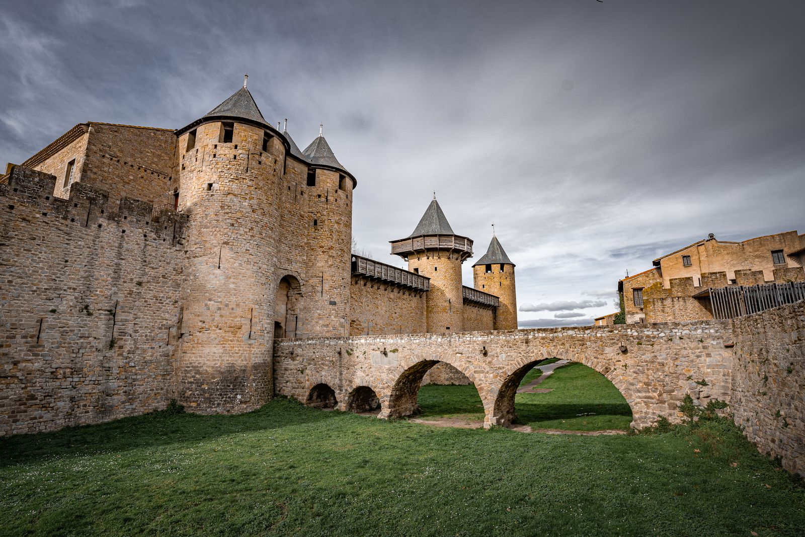 The conical towers and ramparts of the medieval city of Carcassonne