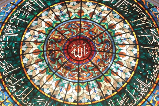 Stunning stained glass dome featuring Islamic designs at Jame Asr Hassanil Bolkiah Mosque in Brunei.