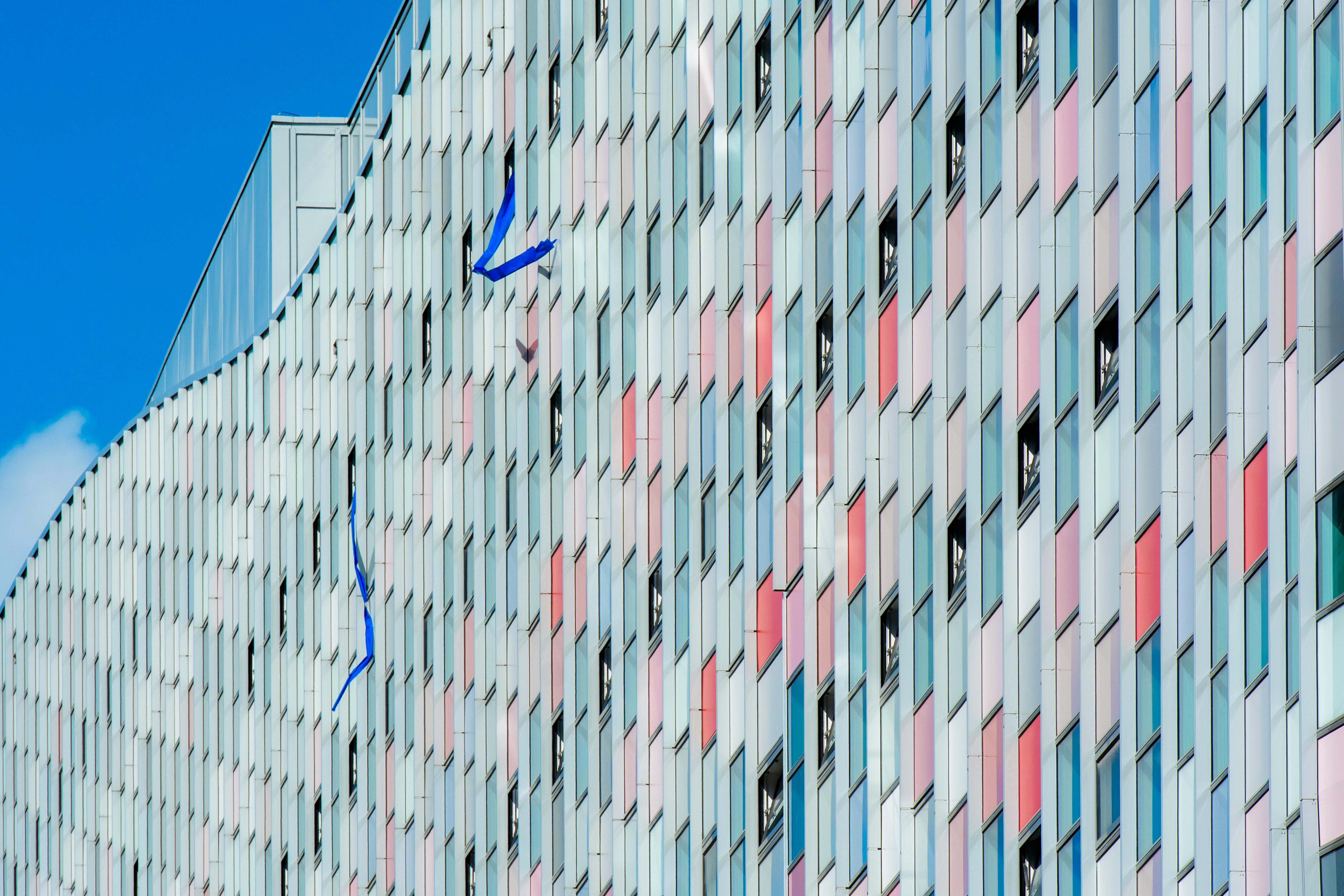 facade of a modern building with colorful details