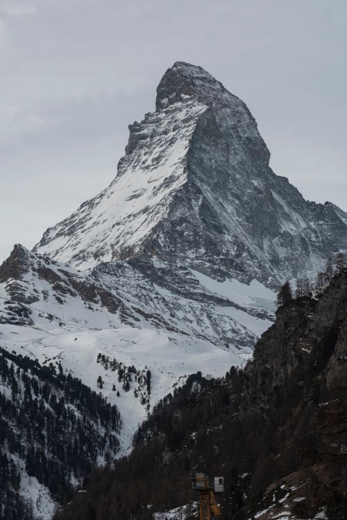 Free Stunning view of the snowcapped Matterhorn in Zermatt, showcasing its winter beauty and natural grandeur. Stock Photo