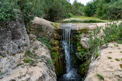 Free Explore this serene waterfall in Anna, Spain, surrounded by lush greenery and rugged rocks, perfect for nature enthusiasts. Stock Photo