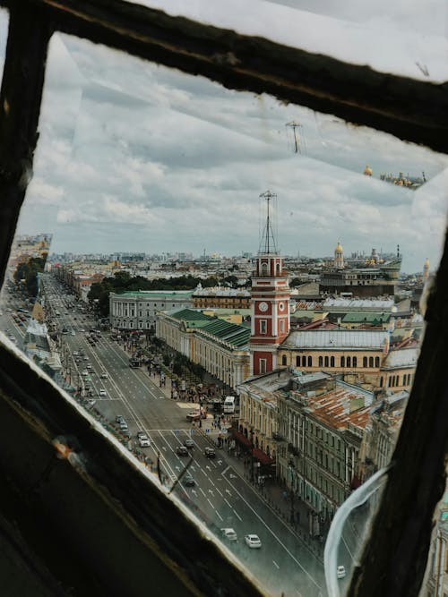 Tower and Buildings in St Petersburg behind Window