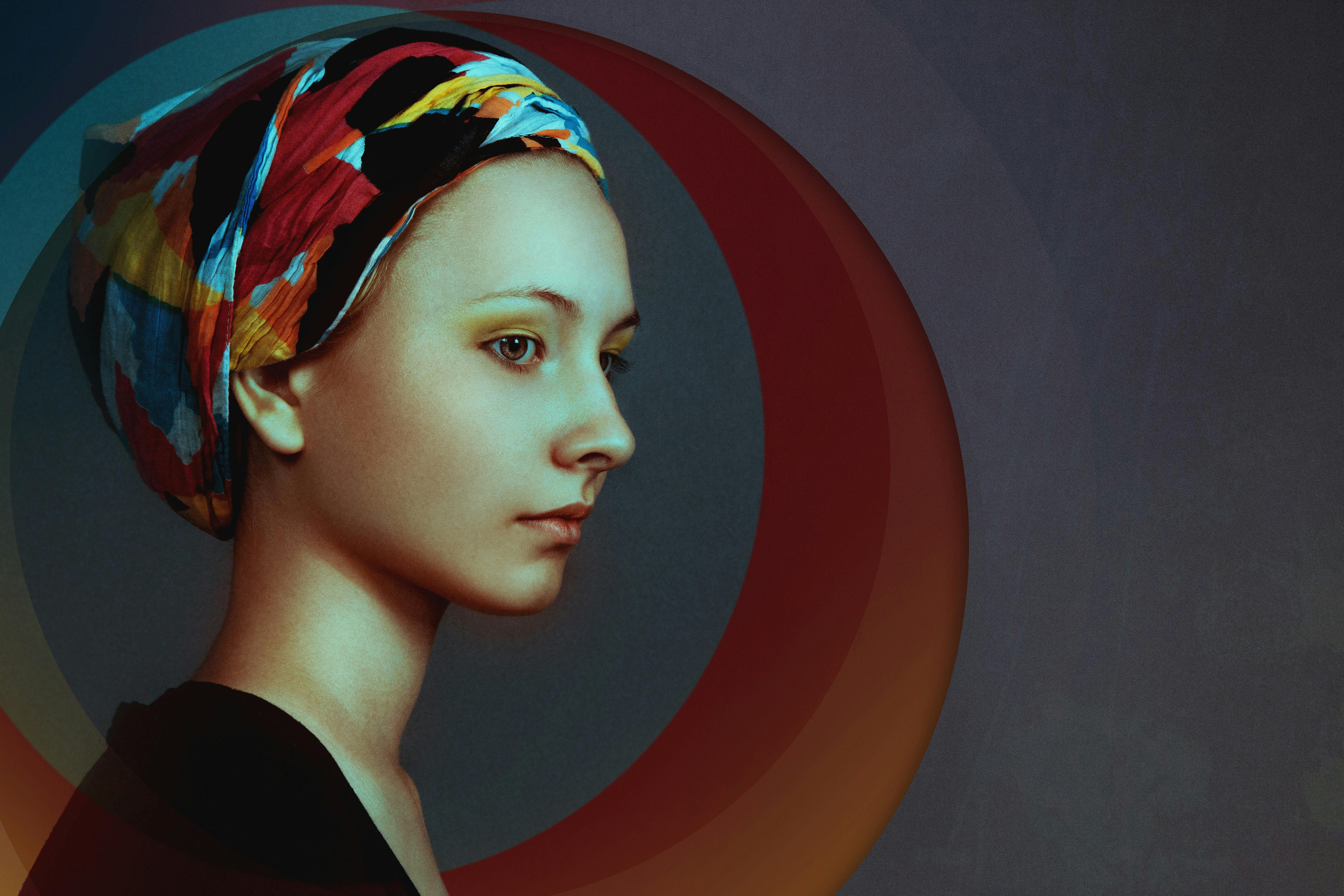 Woman Wearing Red Black And Yellow Turban And Black Dress Painting