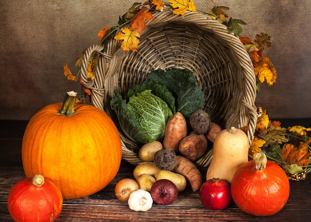 Free Vegetable and Crops Beside Spilled Basket Stock Photo