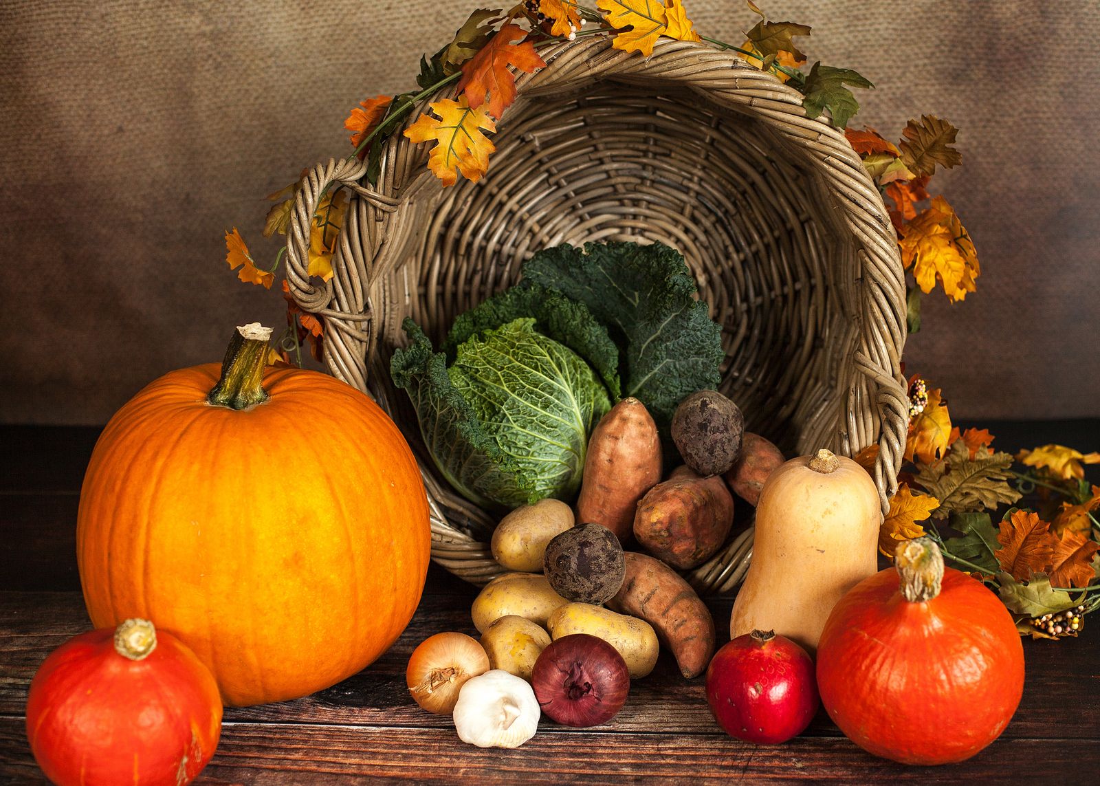 Seasonal produce laid out on a kitchen table