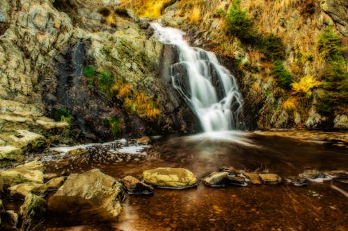 無料 緑と茶色の滝 写真素材
