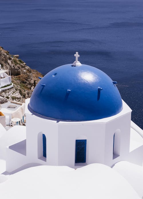 Blue Dome of Anastasis Church in Oia