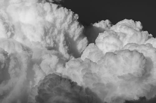Black and white photograph of a large cloud