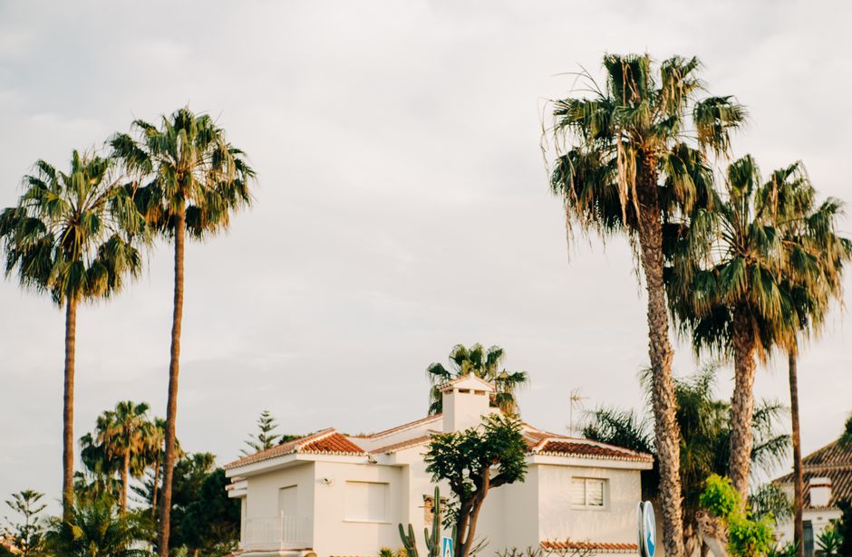 Charming villa surrounded by palm trees in Málaga, Spain, exuding Mediterranean elegance.