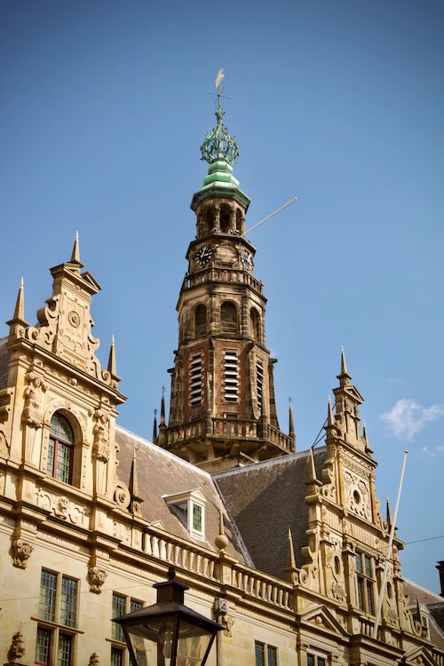 Free Stunning view of intricate historic architecture in Leiden, Netherlands under a clear blue sky. Stock Photo